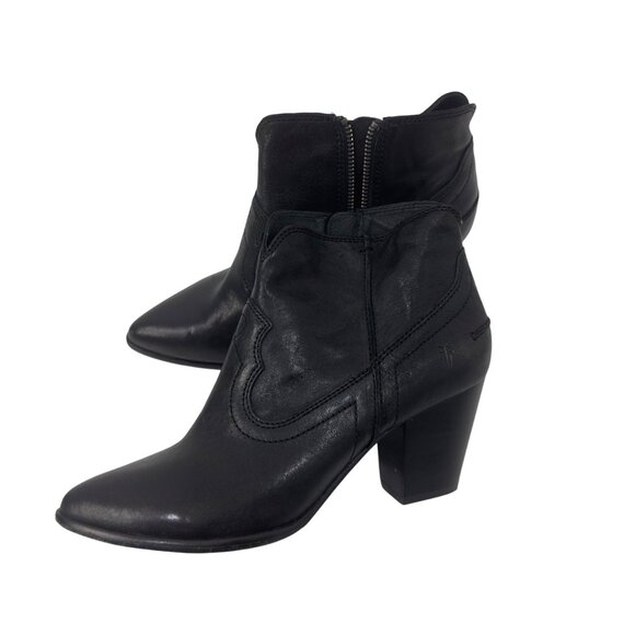 Frye Womens Black Leather Ankle Boots Size 8.5M Zipper Closure - Picture 1 of 13